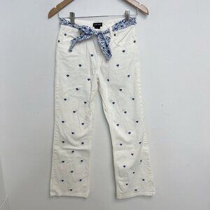 Ralph Lauren Nautical Girls White Pants Belted Blue Embroidery Boot Leg Sz 12